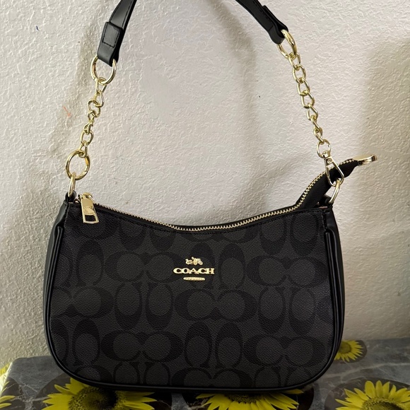 Coach Nolita 19 Black Signature Jacquard Shoulder Bag with Gold Chain - Picture 1 of 5